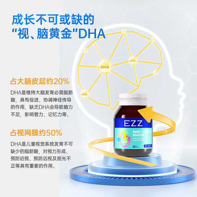 EZZ imported algae oil DHA brain power smart pills 3.0 for infants and children to nourish the brain and protect eyes, containing 2 bottles of lutein