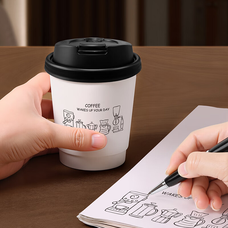 Circle joy disposable paper cup coffee cup with lid thickened anti-scalding hot drink office household milk tea cup 25 pieces 340ml