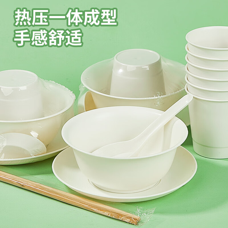 Youao disposable tableware set 20 sets of bowls, cups, plates, spoons and chopsticks 5-piece set food-grade New Year's dinner no-wash