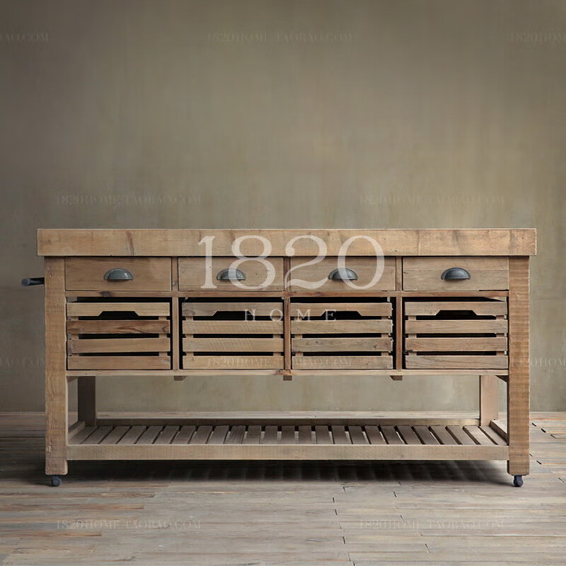 Wen Yijia Nordic American country style solid wood cabinet sideboard removable marble kitchen island console material 100*60*85 (solid wood countertop) two drawers