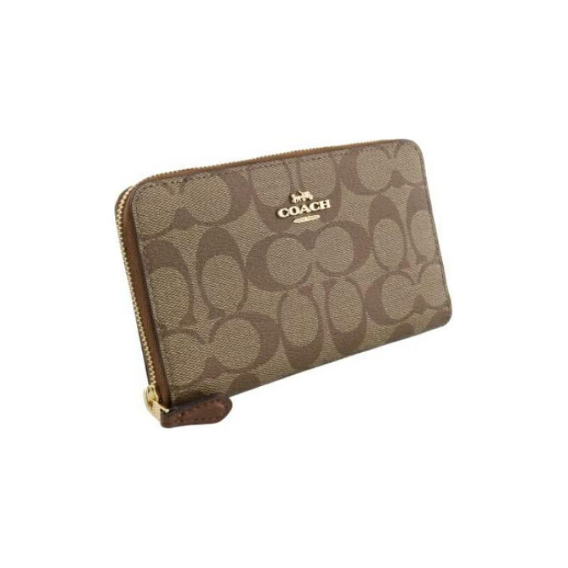 COACH Zip Around 17 classic presbyopic zipper coated canvas coin bag ID card holder wallet women's basic outfit (bag + dust bag)