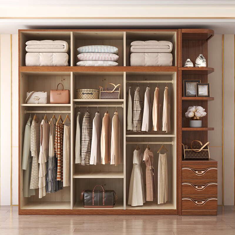 Woodisen walnut solid wood wardrobe home bedroom modern simple small apartment wardrobe large capacity storage storage cabinet combination multiple hanging areas five-door wardrobe