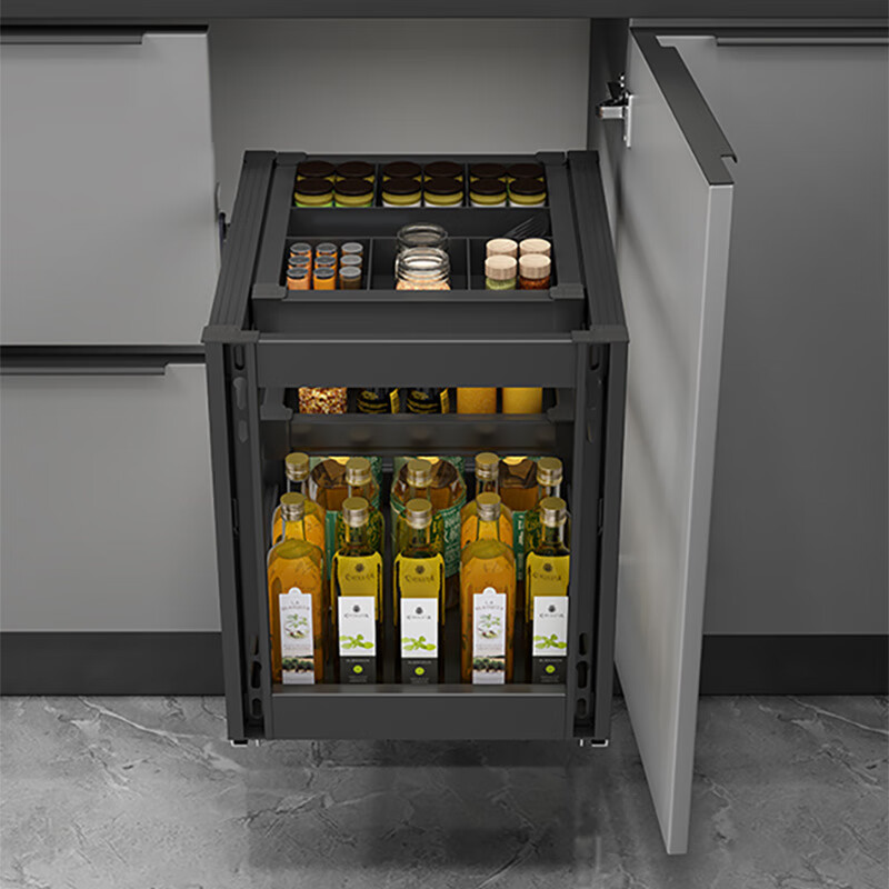Funwutou all-aluminum seasoning basket three-layer drawer-type damping buffer cabinet pull basket kitchen storage floor cabinet basket 300 cabinet