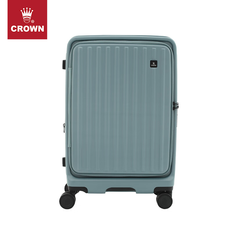 CROWN front-opening zipper suitcase, stylish travel lightweight extension trolley case 5065 sapphire color zipper 25 inches, checked luggage required