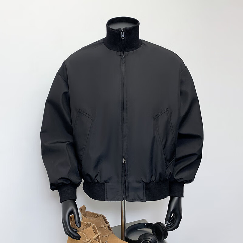 IZEXX bomber jacket men's autumn American silhouette short workwear stand collar baseball uniform JM88 black XL