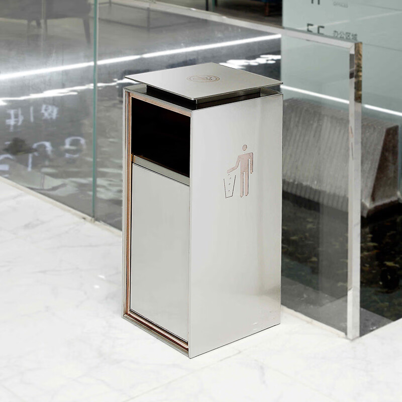 GNF trash can, stainless steel floor-mounted vertical type, direct throw, large size, large capacity, metal, indoor and outdoor, commercial, high-end hotel lobby, elevator entrance, office building, residential property, high-looking, light luxury, 20L sand silver steel, double barrels inside and outside GPX-9A