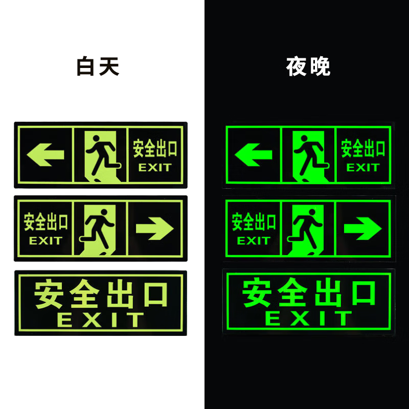 Yinchuhui luminous stickers safety exit right sign emergency fire signs evacuation warning wall stickers 14*36CM PVC luminous stickers 5 sheets