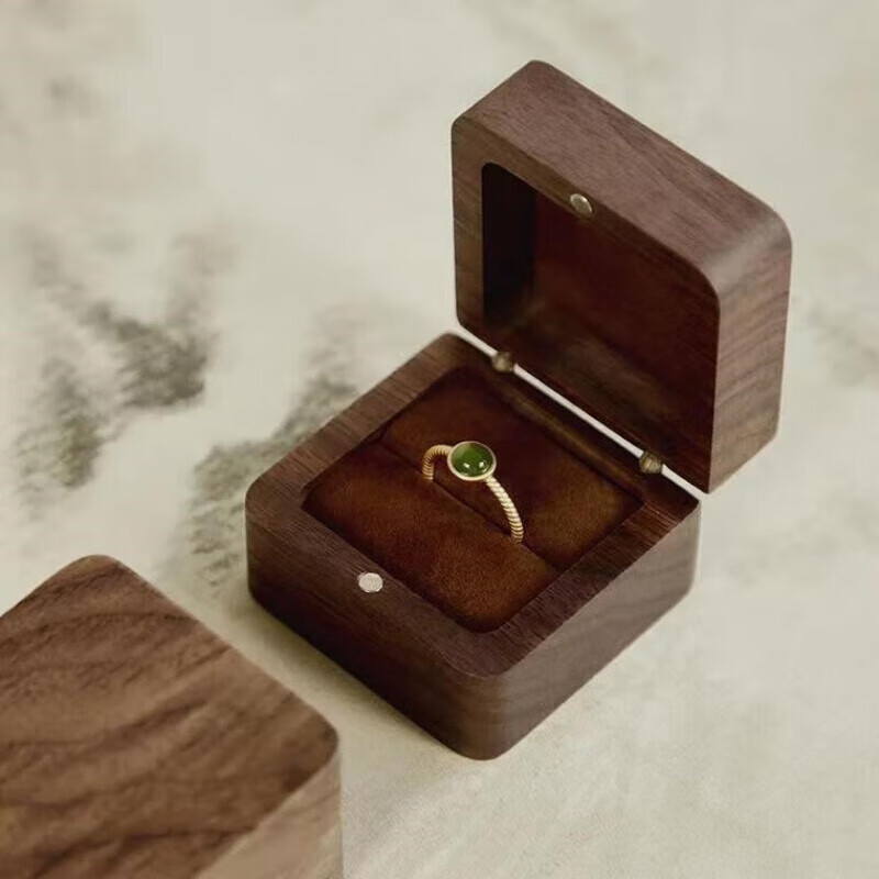 Orange Central Ring Box Premium Earrings Gift Box Birthday Proposal Wedding Ring Wooden Walnut Jewelry Storage Box Retro Square Solid Wood Cover