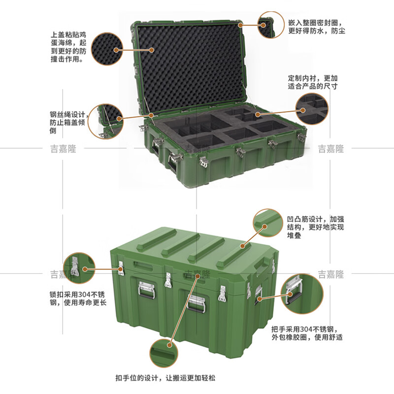 Jijialong rotational molding box airdrop box material box outdoor camping portable multi-functional equipment box 800*600*500mm