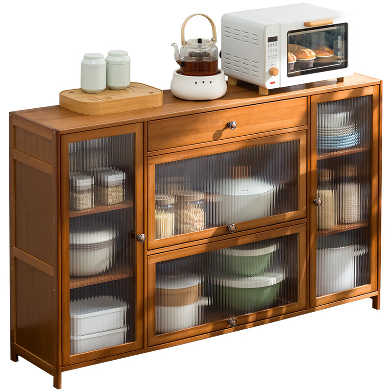 Trojan kitchen shelf Nordic sideboard microwave oven home living room cabinet home solid wood multi-function storage cabinet wine cabinet Changhong transparent door four doors 135 long