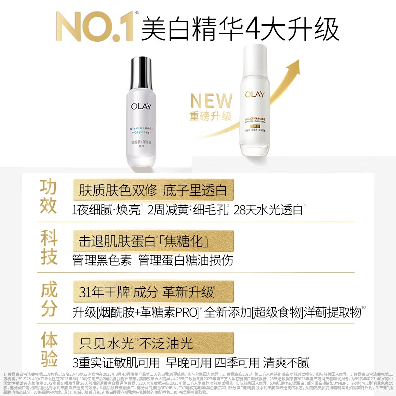 Olay (OLAY) water light white bottle 30ml whitening essence anti-sugar brightening remove yellowing hydrating cosmetics skin care products New Year gift