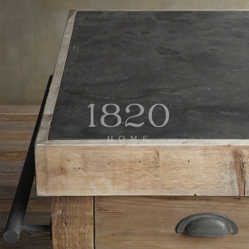 Wen Yijia Nordic American country style solid wood cabinet sideboard removable marble kitchen island console material 100*60*85 (solid wood countertop) two drawers