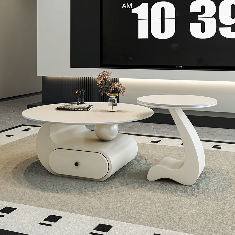 Seaworthy slate coffee table living room light luxury high-end 2025 new tea table tea table modern simple small apartment coffee table combination combination black frame white cabinet bright white slate 80+50