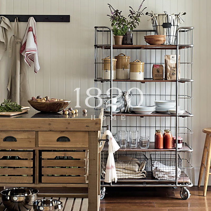 Wen Yijia Nordic American country style solid wood cabinet sideboard removable marble kitchen island console material 100*60*85 (solid wood countertop) two drawers