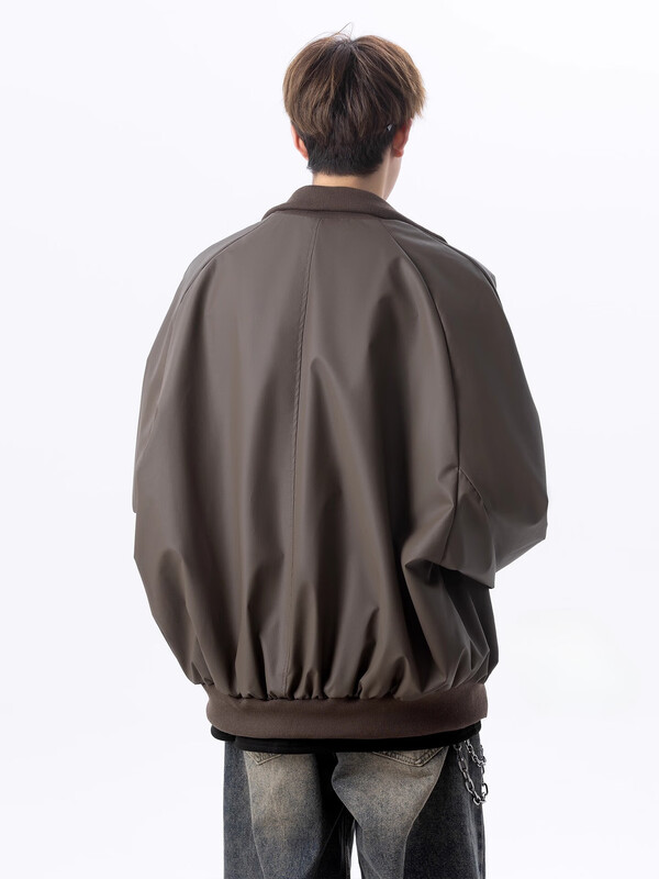 OEMG American coffee color quilted thickened leather jacket men's autumn and winter flight jacket trendy brand loose baseball uniform J2502 coffee color jacket style L recommended 100-110 catties