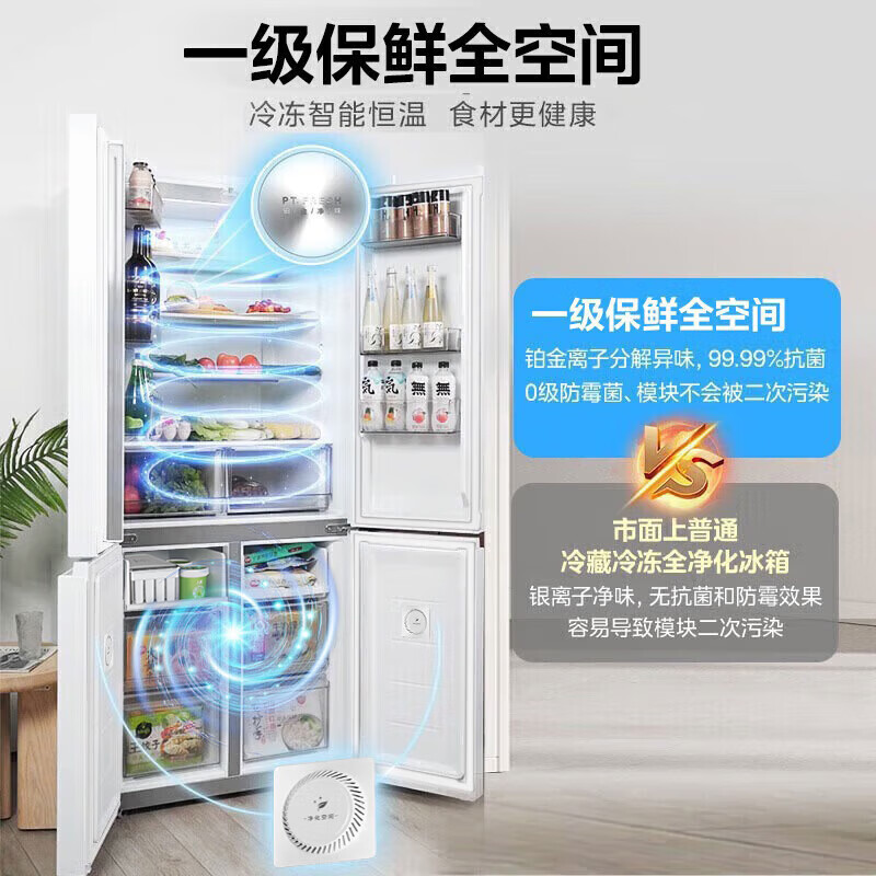 Midea 515-liter cross dual system dual-cycle door-to-door frequency conversion first-class large-capacity air-cooled frost-free independent ice box smart white refrigerator with national subsidy MR-540WSPZE