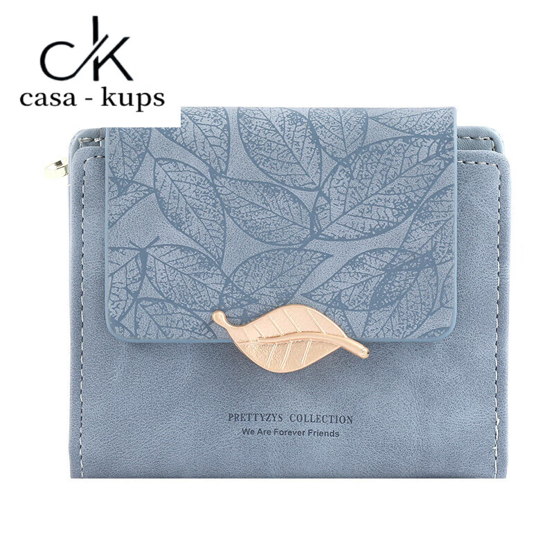 Casa-kupsCK genuine leather wallet women's short 2025 new retro frosted leather niche design coin purse card holder all in one compact blue