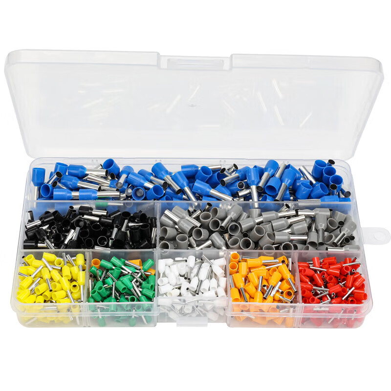 Huijun VE tube type pre-insulated cold-pressed terminal terminal block copper nose wire connector pin and wire crimping lug box set VE terminal 5 specifications 990 pieces with crimping pliers