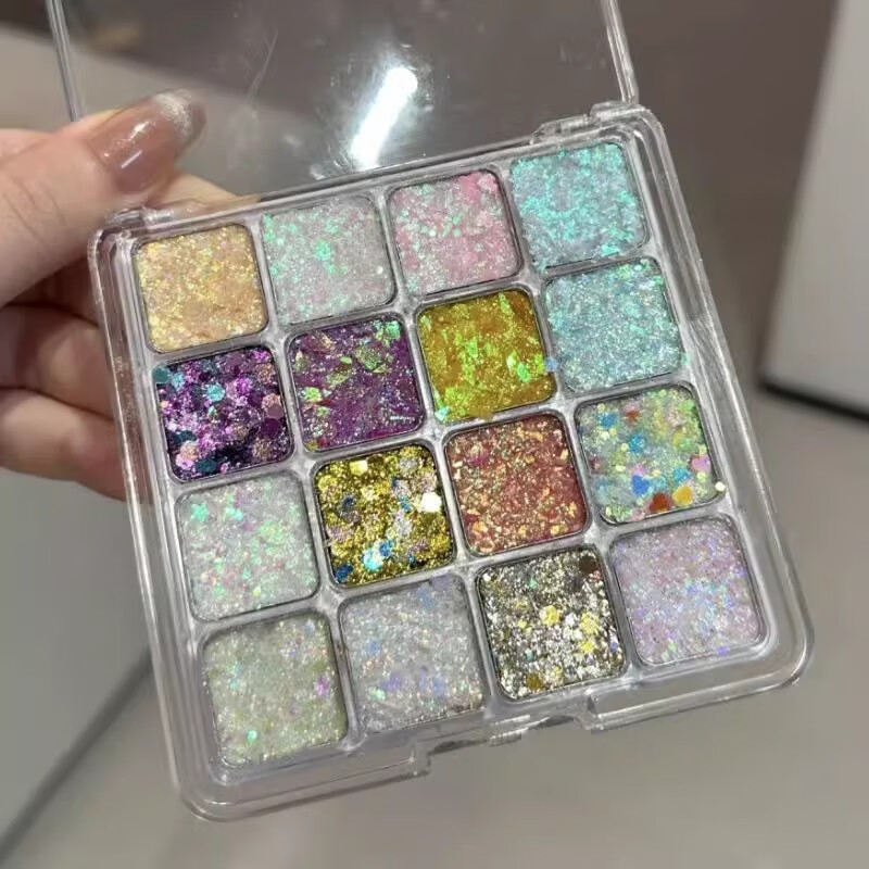 GECOMO Children's Eyeshadow Palette Stage Makeup Non-toxic Glitter Powder Sequins Super Shiny Crystal Eye Makeup Makeup Mermaid Sequins New Year's Day