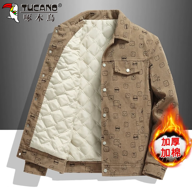 Woodpecker (TUCANO) jacket men's winter corduroy jacket men's workwear thickened warm loose clothes men's coffee XL