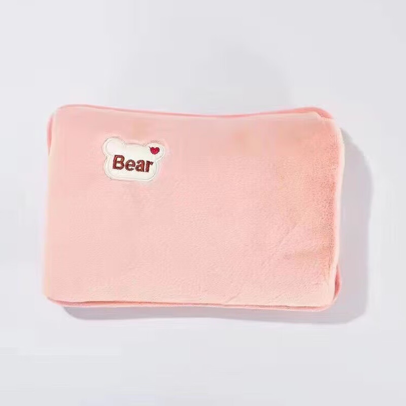 Cute double-hand fleece bear hot water bottle warm baby dormitory student hand warmer bag portable thermal insulation long-lasting thermal insulation double-sided warm velvet explosion-proof charging NS4 creative accessories pink water and electricity separation-double-sided warm velvet