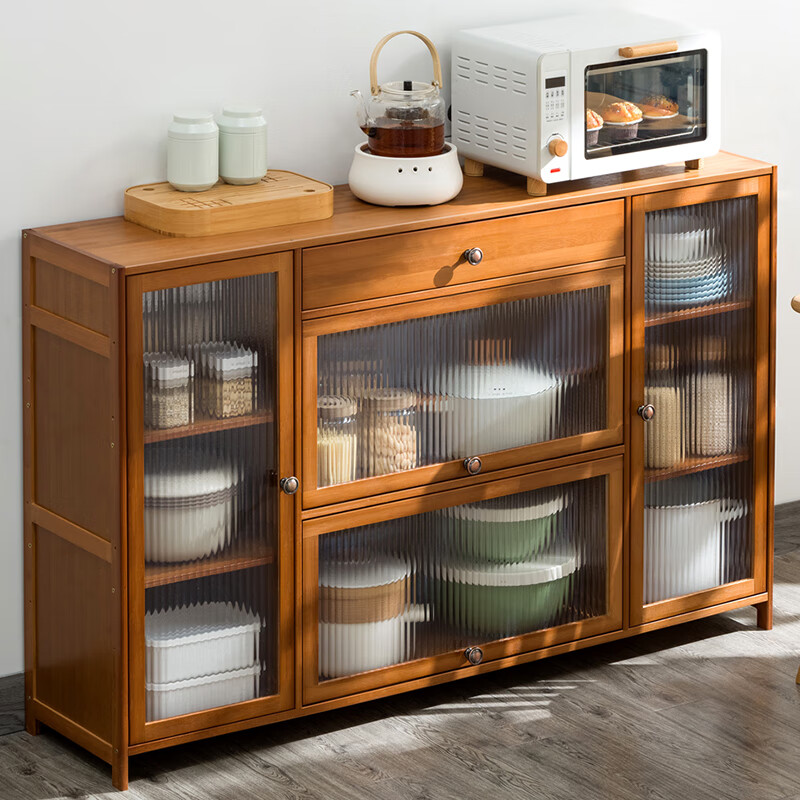 Trojan kitchen shelf Nordic sideboard microwave oven home living room cabinet home solid wood multi-function storage cabinet wine cabinet Changhong transparent door four doors 135 long