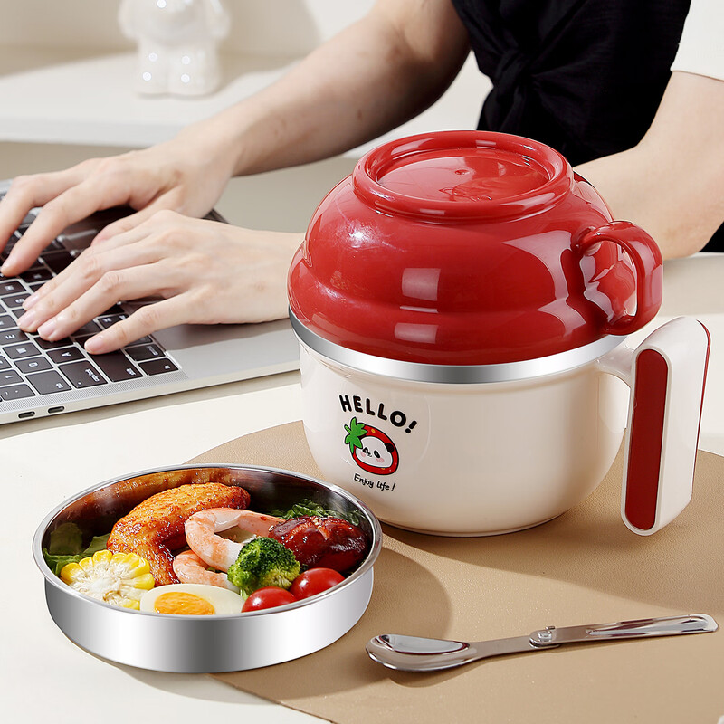 Youlunmei student lunch box, special for office workers to bring meals in the canteen, large-capacity rice bowl with lid, stainless steel lunch box, single - red, free folding tableware #304 stainless steel