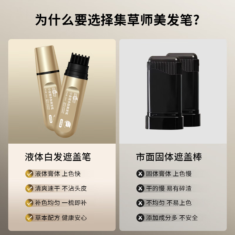 Jicaoshi's new product, the small golden tube polypeptide hair salon pen, is a magic tool for covering gray hair and easily replenishing color at home.