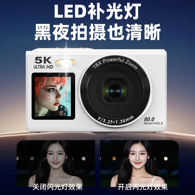 Bansy high-definition mirrorless digital camera CCD replacement student entry-level high-pixel transferable mobile phone wifi campus high school students travel portable vlog small card machine selfie camera dual-screen selfie 128G memory card + wifi image transfer + fill light