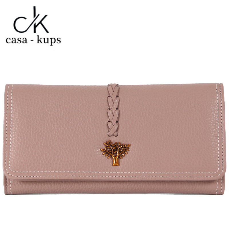 Casa-kupsCK Korean style trendy genuine leather two-fold women's wallet folding first layer cowhide wallet long wallet 2025 new style black