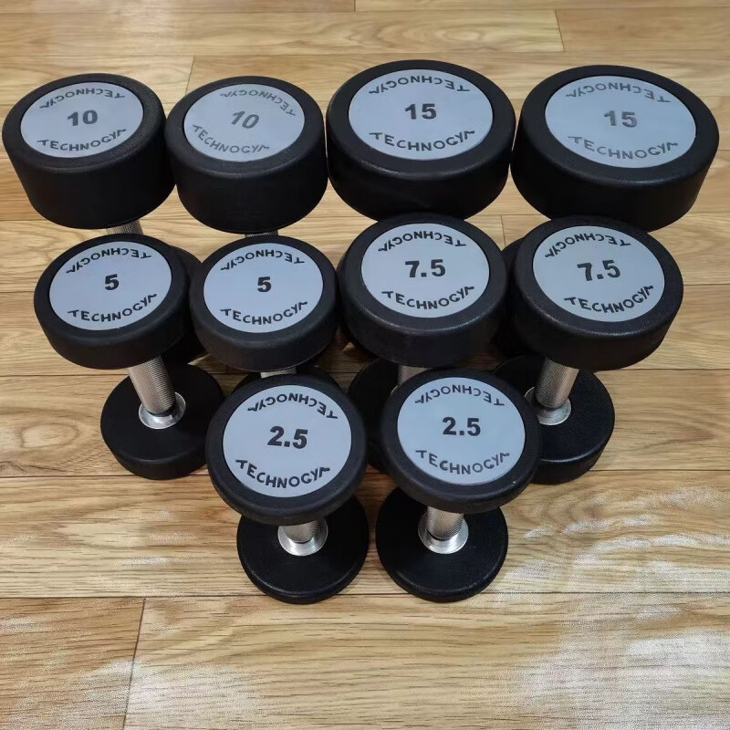 Technogym Unscented Technogym Fitness Dumbbell PEV Pure Steel Solid Cast Iron Round Head Fixed Rubberized Dumbbell Gym Same Style Steel Dumbbell (Straight Handle 3cm) 7.5KG *2 (Total Weight 15kg)