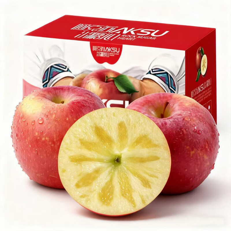 Aksu Apple Xinjiang Aksu Rock Candy Heart Apple Fresh Fruit Xinjiang Specialty Crispy Sweet Red Fuji Fresh New Year Goods for Gifts 10 Jin in Box Single Fruit 70-75mm Net Weight 8.5 Jin
