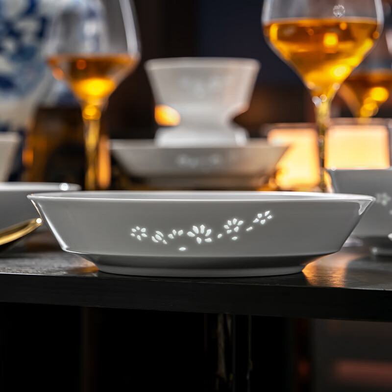 Fuyu ceramics Jingdezhen tableware pure white Chinese exquisite plate home moving gift Magnolia soup plate 6 pieces