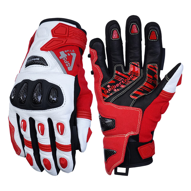 Seibertron Cybertronian motorcycle gloves winter riding motorcycle carbon fiber waterproof retro cold-proof warmth for men and women SPS-4P SPS-4P red and white eight-finger touch screen plus velvet model adult M corresponding to shoe size 40