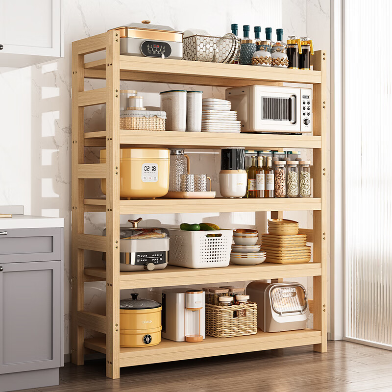 Party B and Party A's kitchen multi-functional kitchen shelf household floor-standing multi-layer storage microwave oven utensils storage pots and pans solid wood shelf full version 3 layers 100cm*30cm*83cm top 13 inside 30 reinforced on both sides