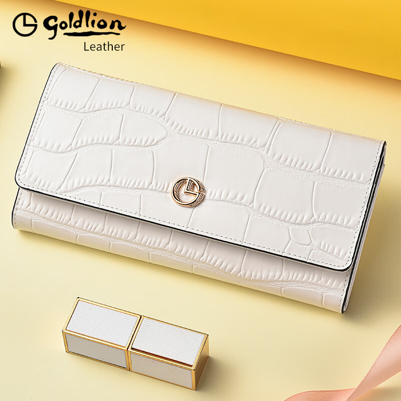 GOLDLION G+ Goldlion Wallet Women's Long Crocodile Pattern Leather Women's Clutch 2025 New Bag Fashion Handbag Women's White