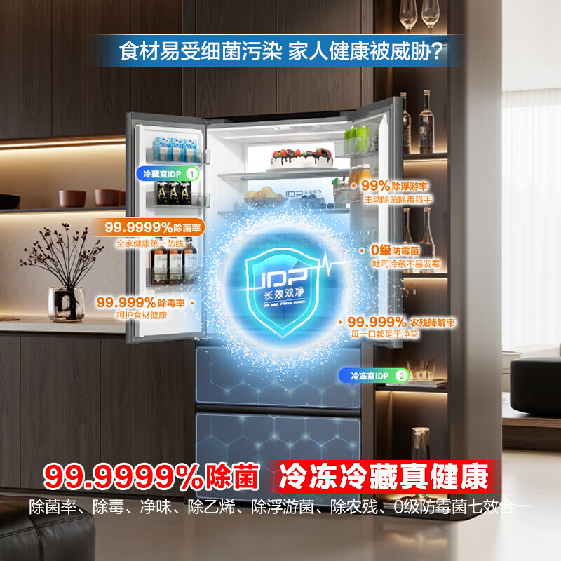Rongsheng Cube Sugar 515 Double System French Multi-door Four-door Thin Zero Embedded Refrigerator Household Automatic Ice Making Level 1 Gray National Subsidy World Cup BCD-515P60FZNAD