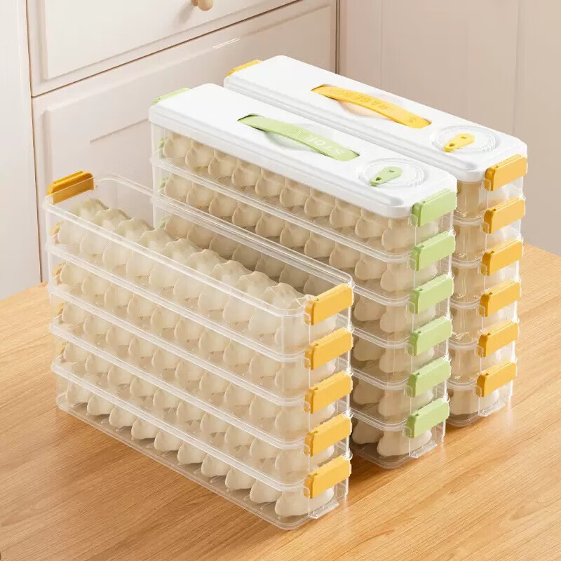 Seam dumpling freezer box refrigerator side door special crisper food-grade packing and organizing box space-saving dumpling box 5 layers 60 pieces yellow