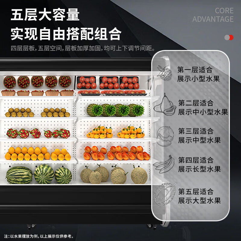 Royalstar Air Curtain Cabinet Fruit Fresh Cabinet Shopping Mall Supermarket Food and Beverage Fresh Yogurt Fresh Meat Low Temperature Refrigerated Display Cabinet Spicy Vegetable Skewers Hot Pot Air Cooling Cabinet Integrated Split Interior Model Built-in Plane Integrated Panasonic/No Installation 2.5 Meters