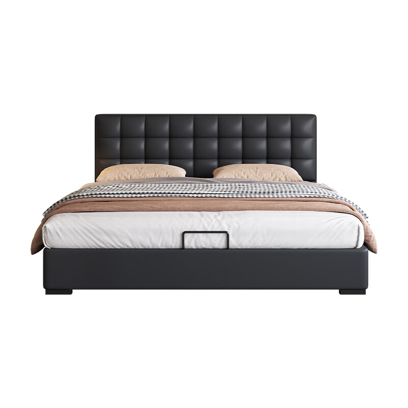 Suizhi government subsidized waffle leather bed, modern and simple master bedroom, high-end and atmospheric storage bed, double soft package wedding bed, single bed, newly upgraded silent bed board, 1.8m*2.0m frame structure, optional colors