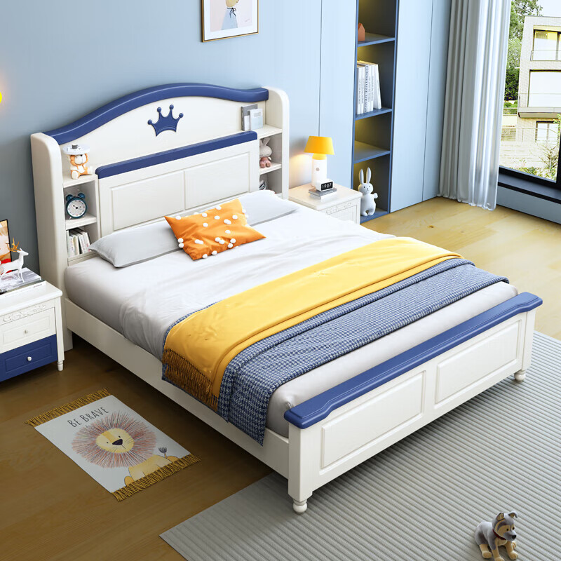 Oka Star solid wood children's bed for boys, teenagers, girls, princess bed, girl's bedroom, American modern simple children's bed, bed + 10cm spine protection, environmentally friendly brown mat 1800*2000 (frame style)