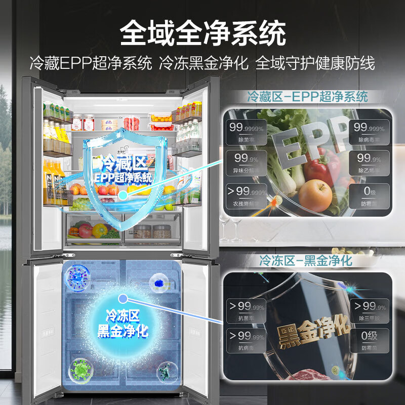 Haier Camellia-Yaoye 502L cross-door refrigerator dual system dual engine constant fresh cabin full space ultra-thin zero-embedded BCD-502WGHTD1CYXU1 national subsidy