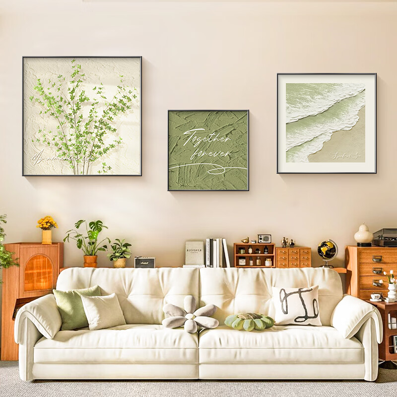 Long time no see, living room decoration painting, Nordic style sofa background wall, triple mural, small fresh restaurant hanging painting