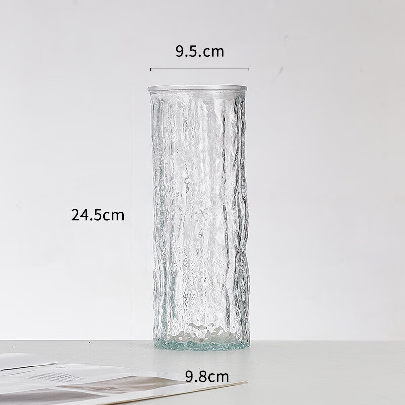 Vase with high appearance, glacier light luxury and high-end decoration, living room flower arrangement, fresh flowers, creative decoration, transparent water culture, 1 black tree pattern glass vase + foam box packaging