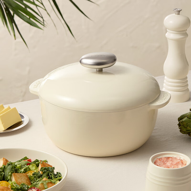 Wenlun Mountain pebble enamel pot stew pot cast iron pot soup pot large capacity flat bottom double ear stew pot white 24cm3.4L