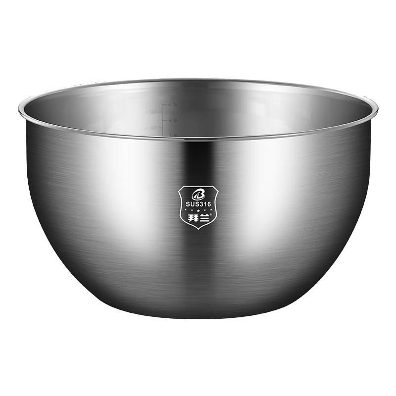 Fat Donglai 316 stainless steel basin food-grade vegetable washing and noodle beating egg home kitchen cold salad cooking basin straight 316 salad bowl 18cm deepened with scale