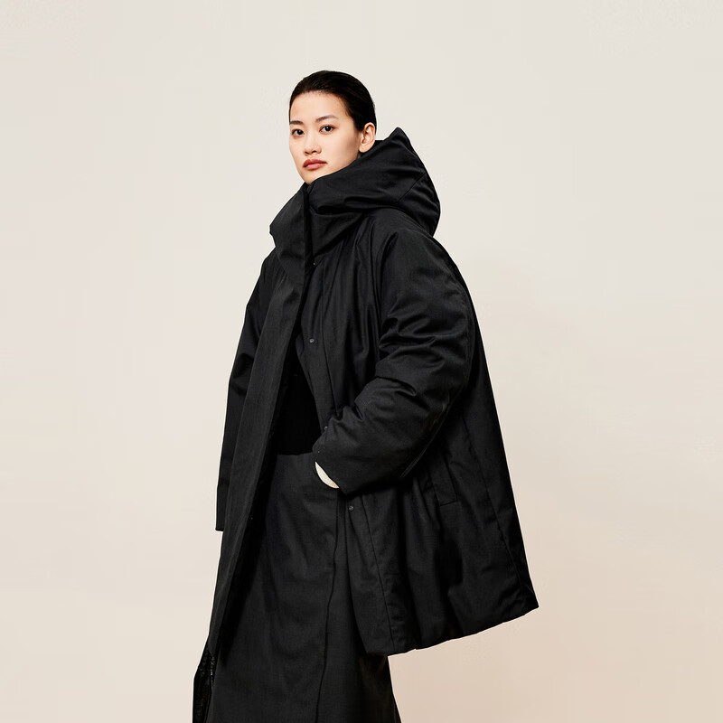 LESS 2024 winter new hooded loose mid-length down jacket 2O0C12740 023 iron gray M