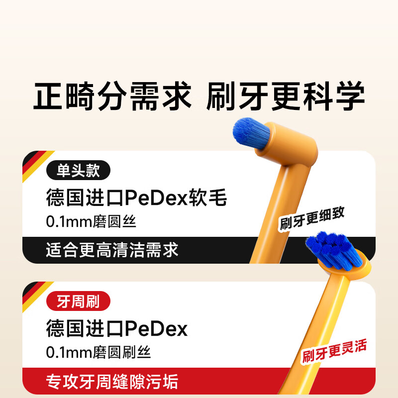 Yang Elf portable small head brush for adults and children, orthodontic toothbrush, braces, special dental implant, 2 pack