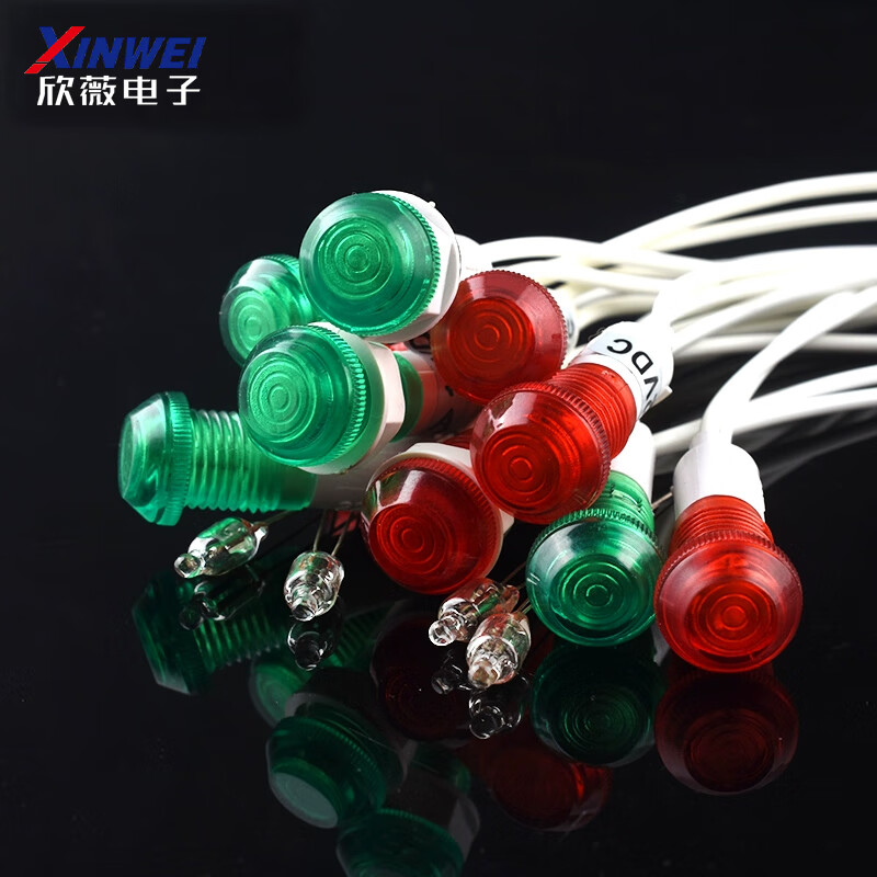 Small 220V plastic indicator with line indicator light neon bulb 12v equipment working power supply signal light opening 10M 4mm neon bulb red light (5 pieces)
