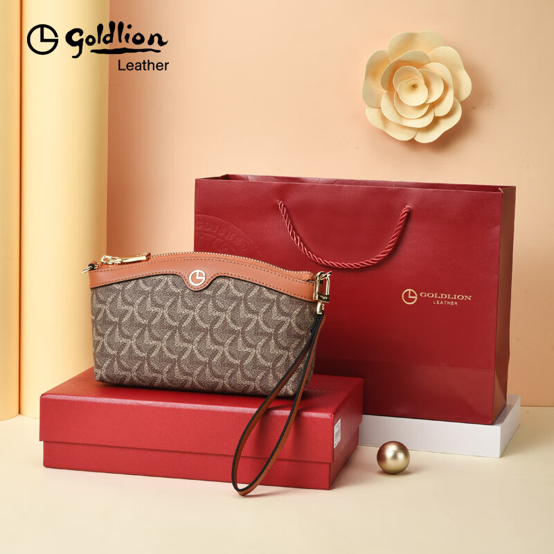 GOLDLION G+ Goldlion Clutch Women's 2025 New Model Can Hold Mobile Phone Keys Large Capacity Temperament High-End Ladies Clutch Brown